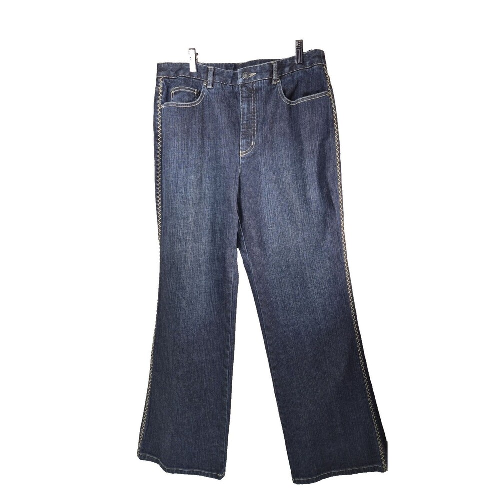 Talbots Stretch Wide Leg Jeans Dark Wash Whipstitch Side Detail Blue Womens 12P